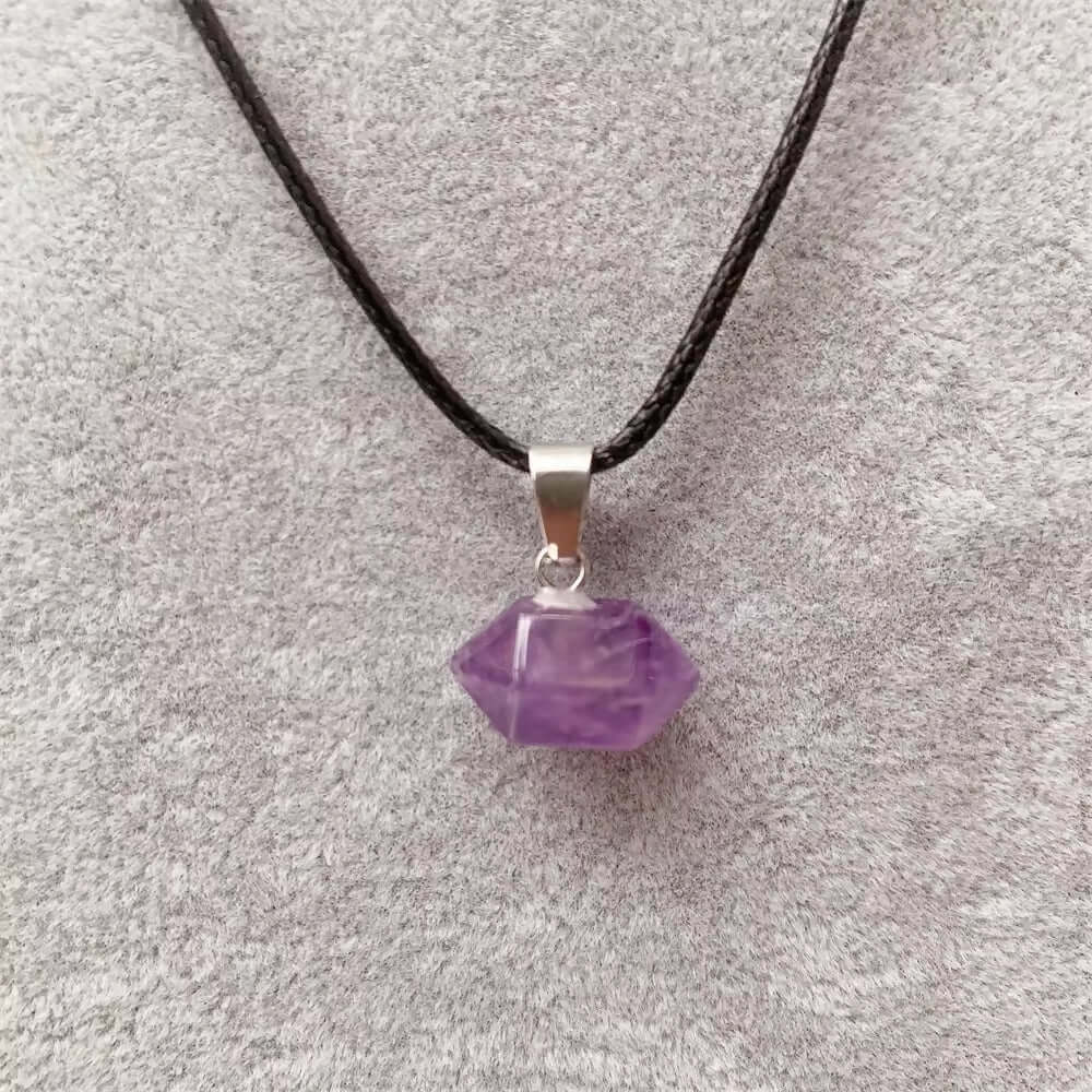 THE MEN THING Leather Necklace AMETHYST Natural Crystal Pendant with 19 inch Leather Rope Chain for Men & Boys