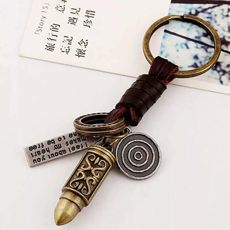 THE MEN THING Leather Necklace ANYTHING FOR YOU BROWN - Vintage Alloy Gold Bullet Pendant with Adjustable Pure Leather Cord Necklace for Men & Boys