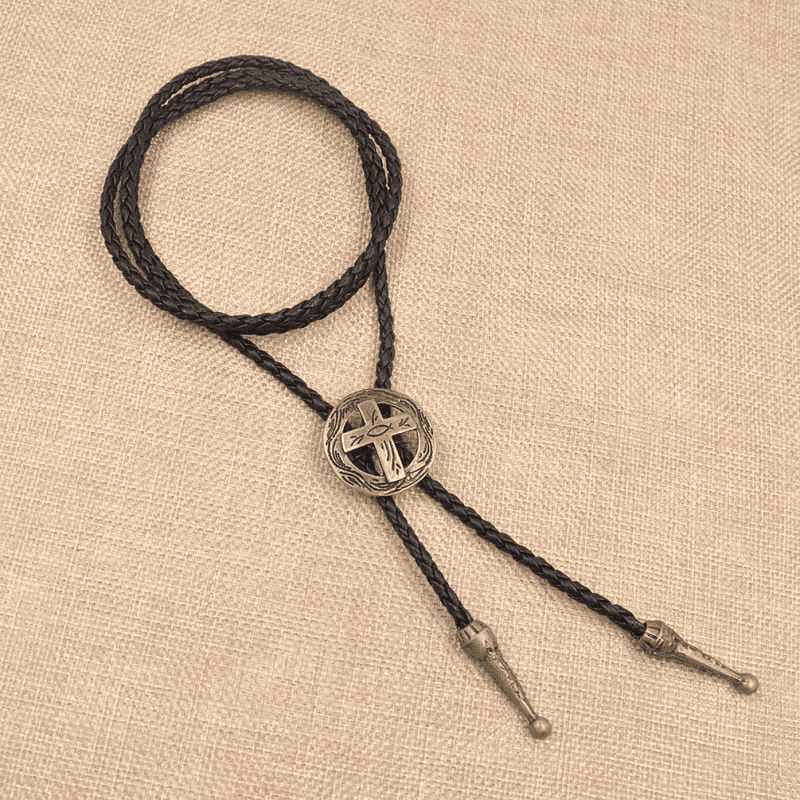 THE MEN THING Leather Necklace ASTRA FAITH - Retro Alloy Pendant Bolo Tie | Adjustable Genuine Leather Cowboy Necktie Necklace for Men & Boys