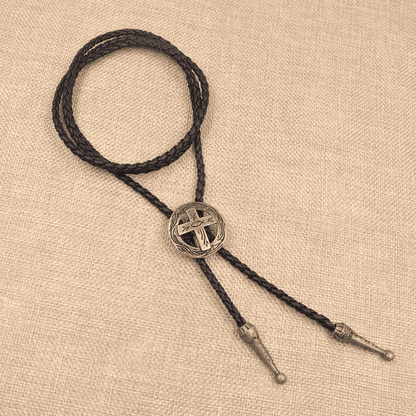 THE MEN THING Leather Necklace ASTRA FAITH - Retro Alloy Pendant Bolo Tie | Adjustable Genuine Leather Cowboy Necktie Necklace for Men & Boys