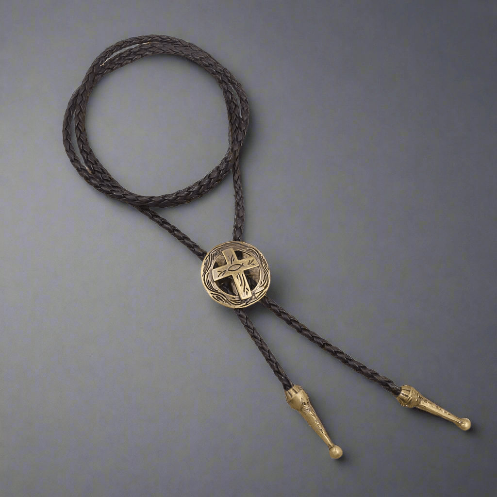 THE MEN THING Leather Necklace ASTRA FAITH - Retro Alloy Pendant Bolo Tie | Adjustable Genuine Leather Cowboy Necktie Necklace for Men & Boys