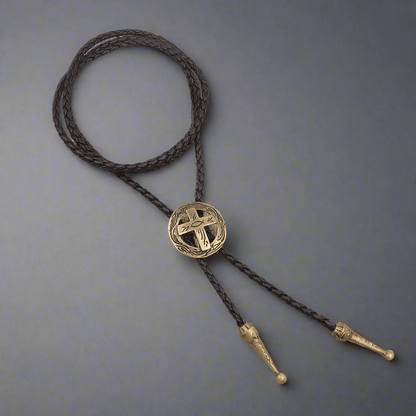 THE MEN THING Leather Necklace ASTRA FAITH - Retro Alloy Pendant Bolo Tie | Adjustable Genuine Leather Cowboy Necktie Necklace for Men & Boys