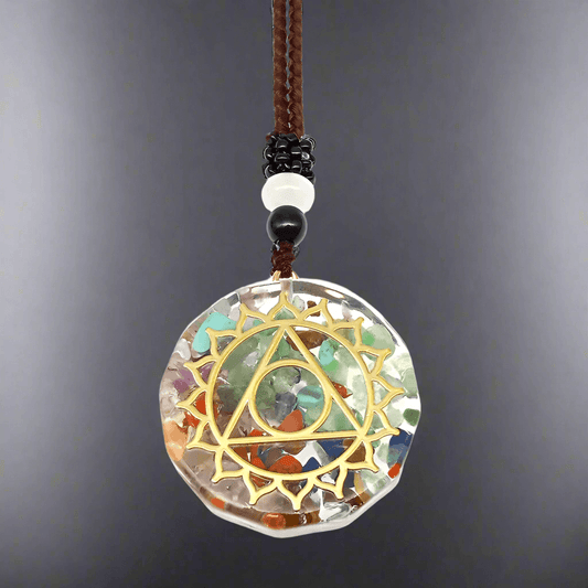 THE MEN THING Leather Necklace AURORA TRIANGLE - Natural Crystal necklace with 30 inch Adjustable Rope Chain for Men & Boys