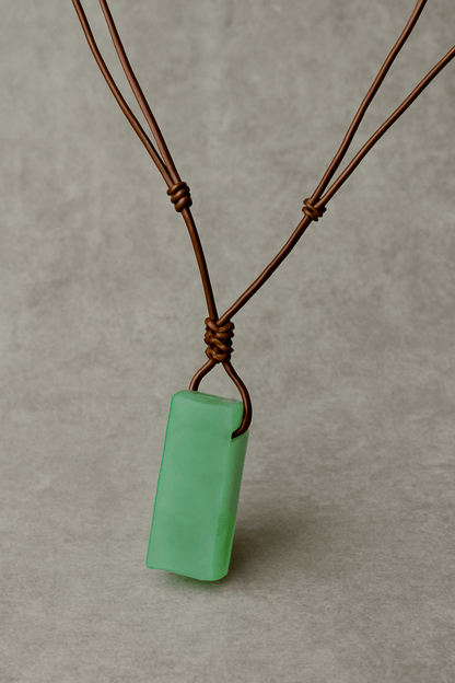 THE MEN THING Leather Necklace AVENTURINE MIRAGE - Natural Crystal Pendant with Adjustable Pure Leather Cord Necklace for Men & Boys