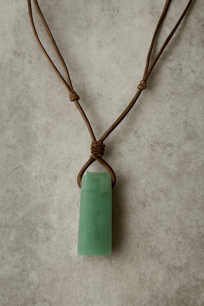 THE MEN THING Leather Necklace AVENTURINE MIRAGE - Natural Crystal Pendant with Adjustable Pure Leather Cord Necklace for Men & Boys