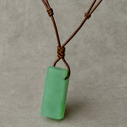 THE MEN THING Leather Necklace AVENTURINE MIRAGE - Natural Crystal Pendant with Adjustable Pure Leather Cord Necklace for Men & Boys
