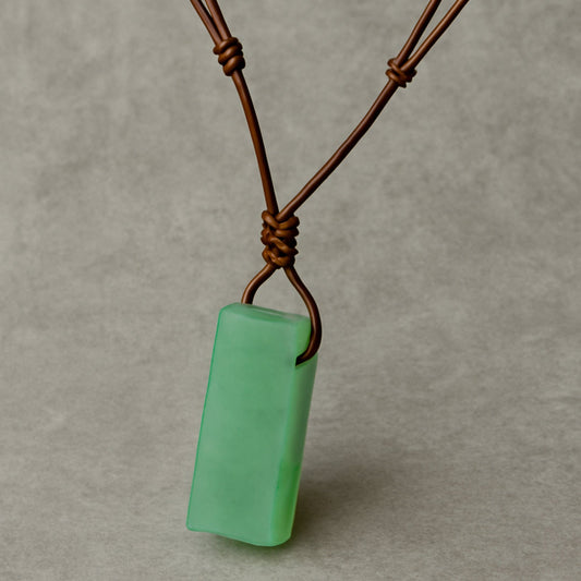 THE MEN THING Leather Necklace AVENTURINE MIRAGE - Natural Crystal Pendant with Adjustable Pure Leather Cord Necklace for Men & Boys