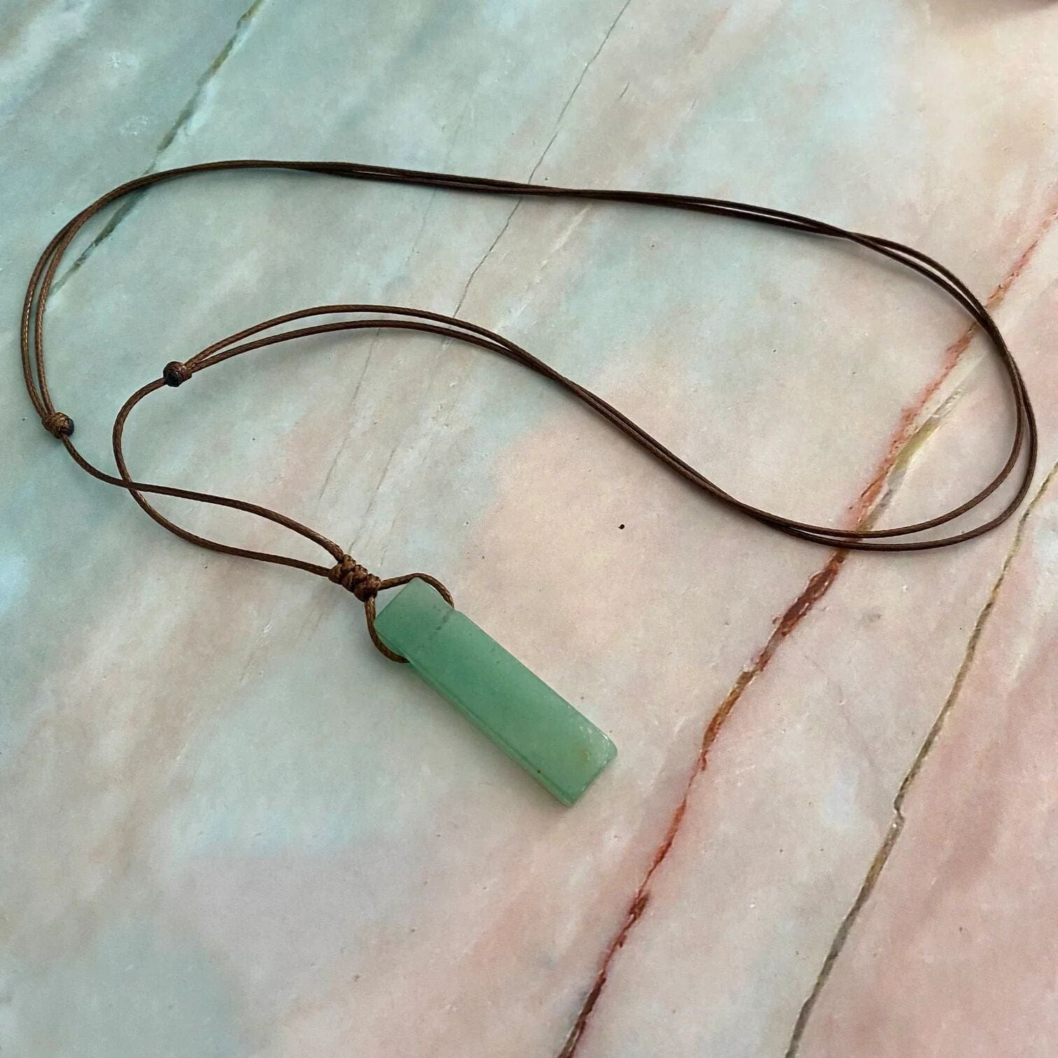 THE MEN THING Leather Necklace AVENTURINE MIRAGE - Natural Crystal Pendant with Adjustable Pure Leather Cord Necklace for Men & Boys