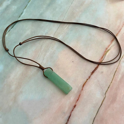 THE MEN THING Leather Necklace AVENTURINE MIRAGE - Natural Crystal Pendant with Adjustable Pure Leather Cord Necklace for Men & Boys