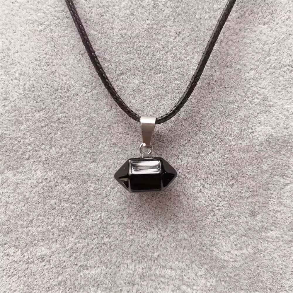 THE MEN THING Leather Necklace BLACK TOURMALINE Natural Crystal Pendant with 19 inch Leather Rope Chain for Men & Boys