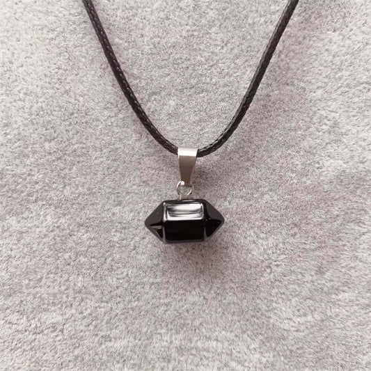 THE MEN THING Leather Necklace BLACK TOURMALINE Natural Crystal Pendant with 19 inch Leather Rope Chain for Men & Boys