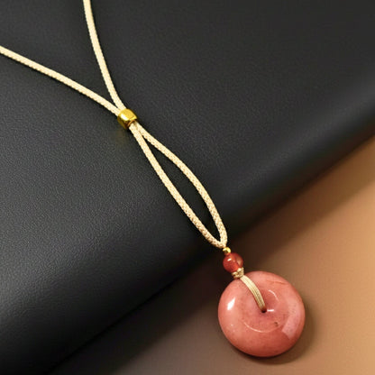 THE MEN THING Leather Necklace BLUSHSTONE AMULET – 1-Inch Natural Crystal Pendant with Adjustable Rope for Men & Boys