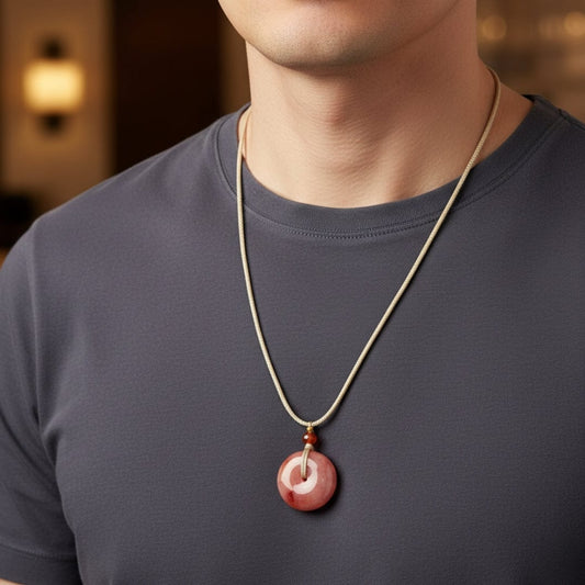 THE MEN THING Leather Necklace BLUSHSTONE AMULET – 1-Inch Natural Crystal Pendant with Adjustable Rope for Men & Boys