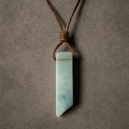 THE MEN THING Leather Necklace CARIBBEAN CALCITE - Natural Crystal Unshaped Pendant with Adjustable Rope Chain for Men and Boys