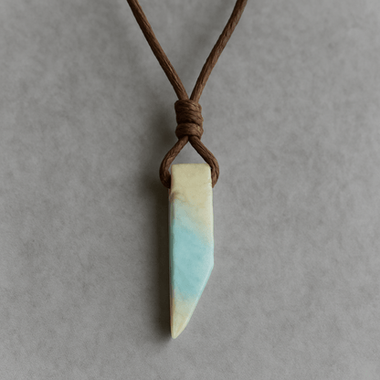 THE MEN THING Leather Necklace CARIBBEAN CALCITE - Natural Crystal Unshaped Pendant with Adjustable Rope Chain for Men and Boys