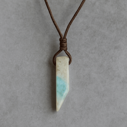 THE MEN THING Leather Necklace CARIBBEAN CALCITE - Natural Crystal Unshaped Pendant with Adjustable Rope Chain for Men and Boys