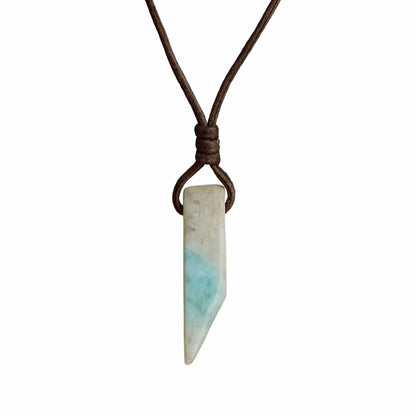 THE MEN THING Leather Necklace CARIBBEAN CALCITE - Natural Crystal Unshaped Pendant with Adjustable Rope Chain for Men and Boys