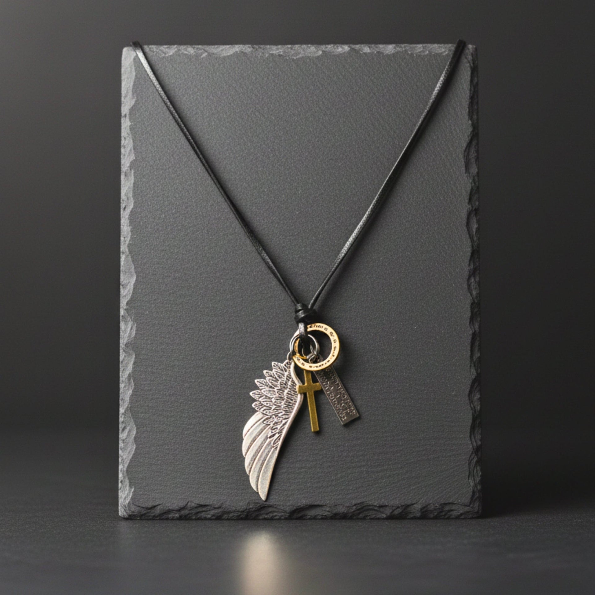 THE MEN THING Leather Necklace CROSSWING RELIC – 3-Inch Pure Stainless Steel Pendant with  Adjustable Leather Rope for Men & Boys