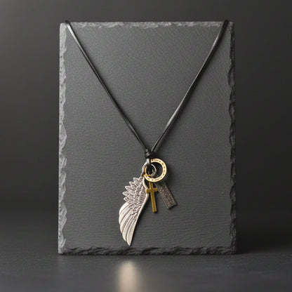 THE MEN THING Leather Necklace CROSSWING RELIC – 3-Inch Pure Stainless Steel Pendant with  Adjustable Leather Rope for Men & Boys