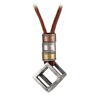 THE MEN THING Leather Necklace CUBICANO BROWN - Vintage Alloy Cube Pendant with Adjustable Pure Leather Cord Necklace for Men & Boys
