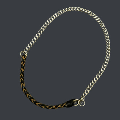 THE MEN THING Leather Necklace CURBLINK BRAID - Pure Titanium Steel Chain with Black and Light Brown Beaded Rope Necklace for Men and Boys - 17inch