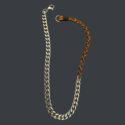 THE MEN THING Leather Necklace CURBLINK BRAID - Pure Titanium Steel Chain with Drak Brown Beaded Rope Necklace for Men and Boys - 17inch