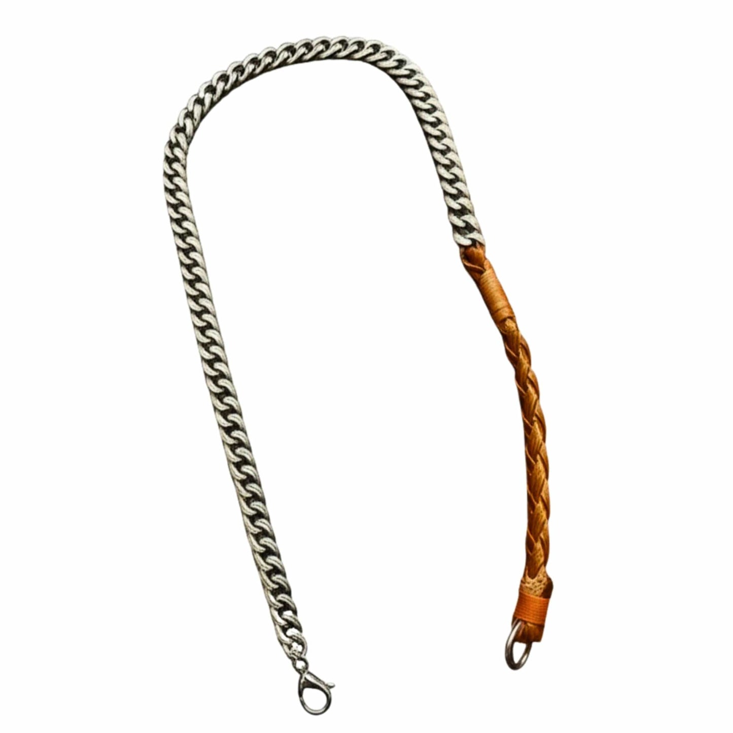 THE MEN THING Leather Necklace CURBLINK BRAID - Pure Titanium Steel Chain with Orange-Brown Beaded Rope Necklace for Men and Boys - 17inch