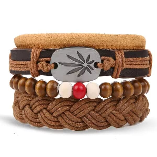 THE MEN THING Leather Necklace DREAMCATCHER - 4 Pcs Genuine Braided Leather Bracelet Set for Men & Boys (8 inch)