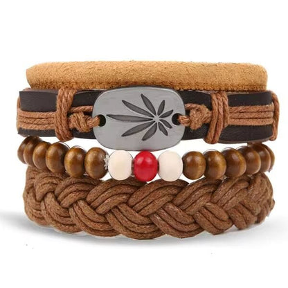 THE MEN THING Leather Necklace DREAMCATCHER - 4 Pcs Genuine Braided Leather Bracelet Set for Men & Boys (8 inch)