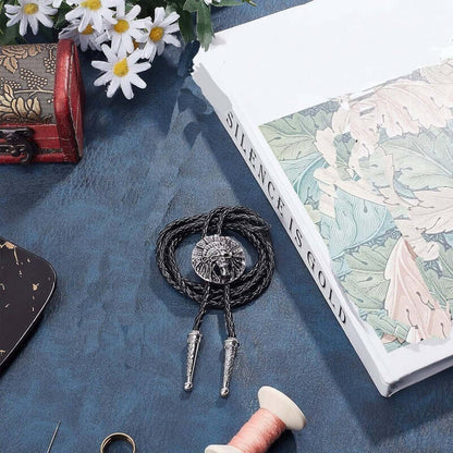 THE MEN THING Leather Necklace ECLIPTIC SKULL - Retro Alloy Pendant Bolo Tie | Adjustable Genuine Leather Cowboy Necktie Necklace for Men & Boys