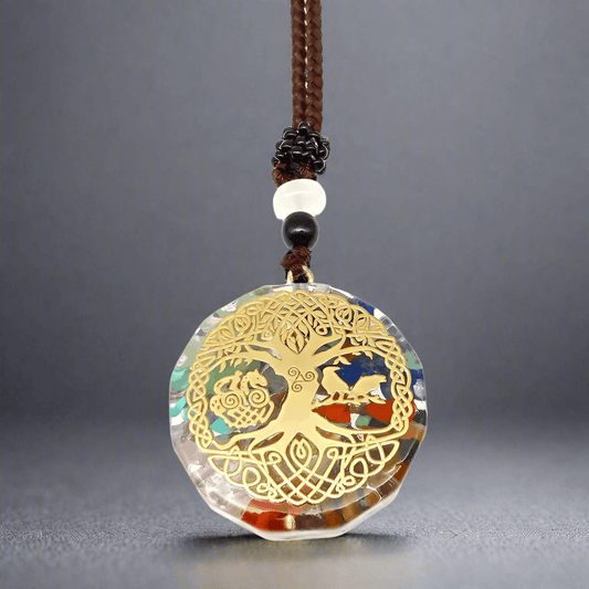 THE MEN THING Leather Necklace ETERNAL TREE  - Natural Crystal necklace with 30 inch Adjustable Rope Chain for Men & Boys