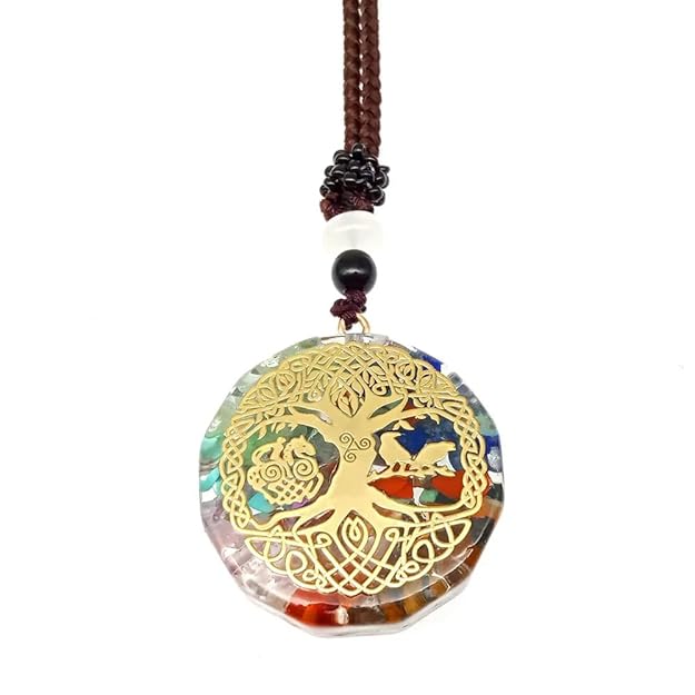 THE MEN THING Leather Necklace ETERNAL TREE  - Natural Crystal necklace with 30 inch Adjustable Rope Chain for Men & Boys