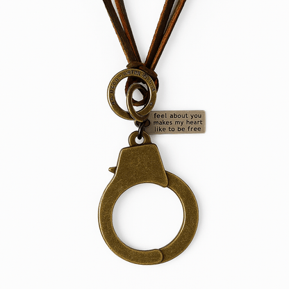 THE MEN THING Leather Necklace FREEDOM HANDCUFFS - Titanium Steel Pendant with Adjustable Rope Chain for Men & Boys