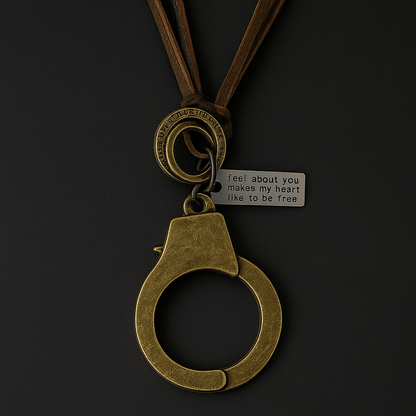 THE MEN THING Leather Necklace FREEDOM HANDCUFFS - Titanium Steel Pendant with Adjustable Rope Chain for Men & Boys