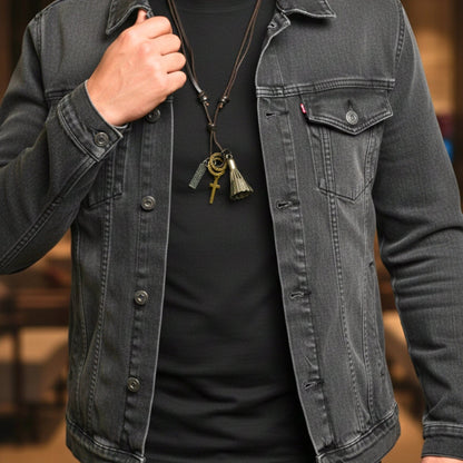 THE MEN THING Leather Necklace FREEDOM SHUTTLE  – 1.5-Inch Pure Stainless Steel Pendant with  Adjustable Leather Rope for Men & Boys