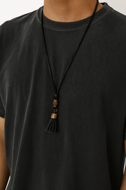 THE MEN THING Leather Necklace GRIT TASSEL - Leather Necklace for Men -  Adjustable Pure Leather Cord Necklace for Men & Boys