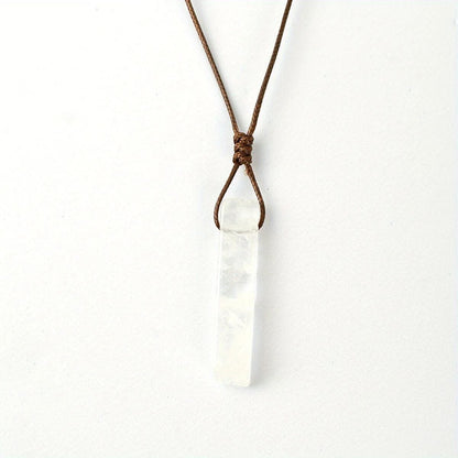 THE MEN THING Leather Necklace GYPSUM - Natural Crystal Unshaped Pendant with Adjustable Rope Chain for Men and Boys