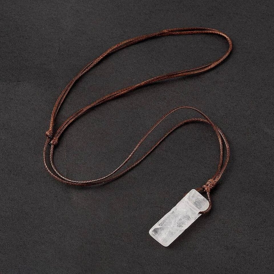 THE MEN THING Leather Necklace GYPSUM - Natural Crystal Unshaped Pendant with Adjustable Rope Chain for Men and Boys