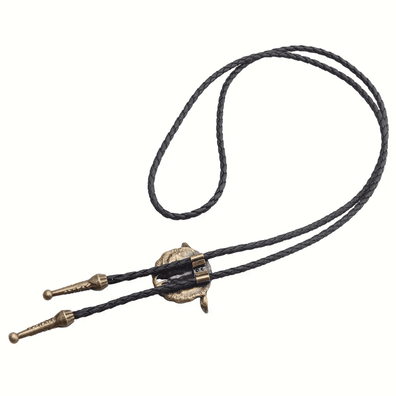 THE MEN THING Leather Necklace HORN VALOR - Retro Alloy Pendant Bolo Tie | Adjustable Genuine Leather Cowboy Necktie Necklace for Men & Boys