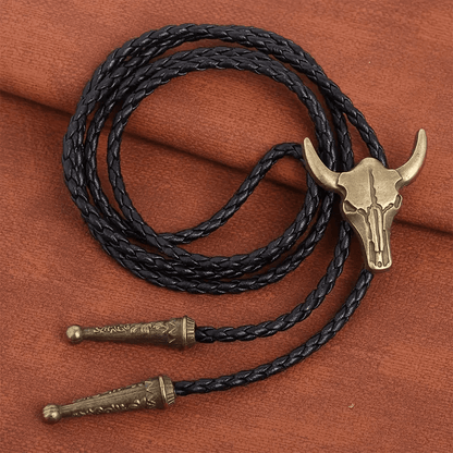 THE MEN THING Leather Necklace HORNET - Retro Alloy Pendant Bolo Tie | Adjustable Genuine Leather Cowboy Necktie Necklace for Men & Boys