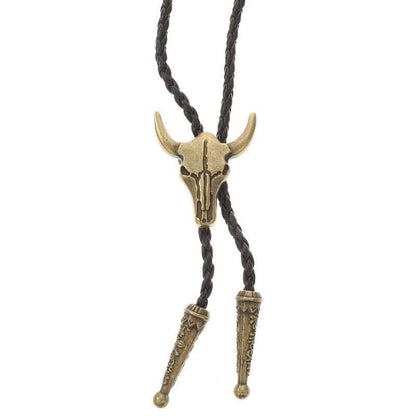 THE MEN THING Leather Necklace HORNET - Retro Alloy Pendant Bolo Tie | Adjustable Genuine Leather Cowboy Necktie Necklace for Men & Boys