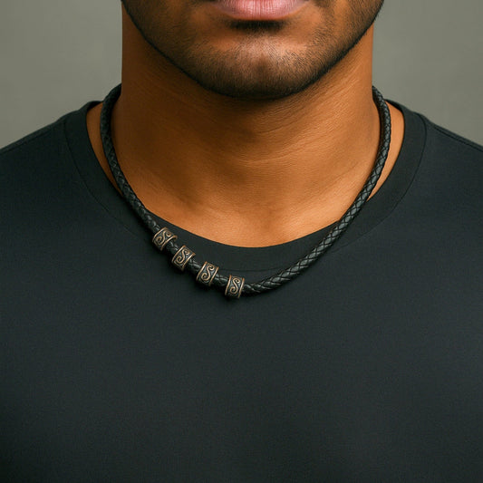 THE MEN THING Leather Necklace IRONVEIL - Titanium Steel Pendant with Rope Chain, for Men & Boys (16inch)