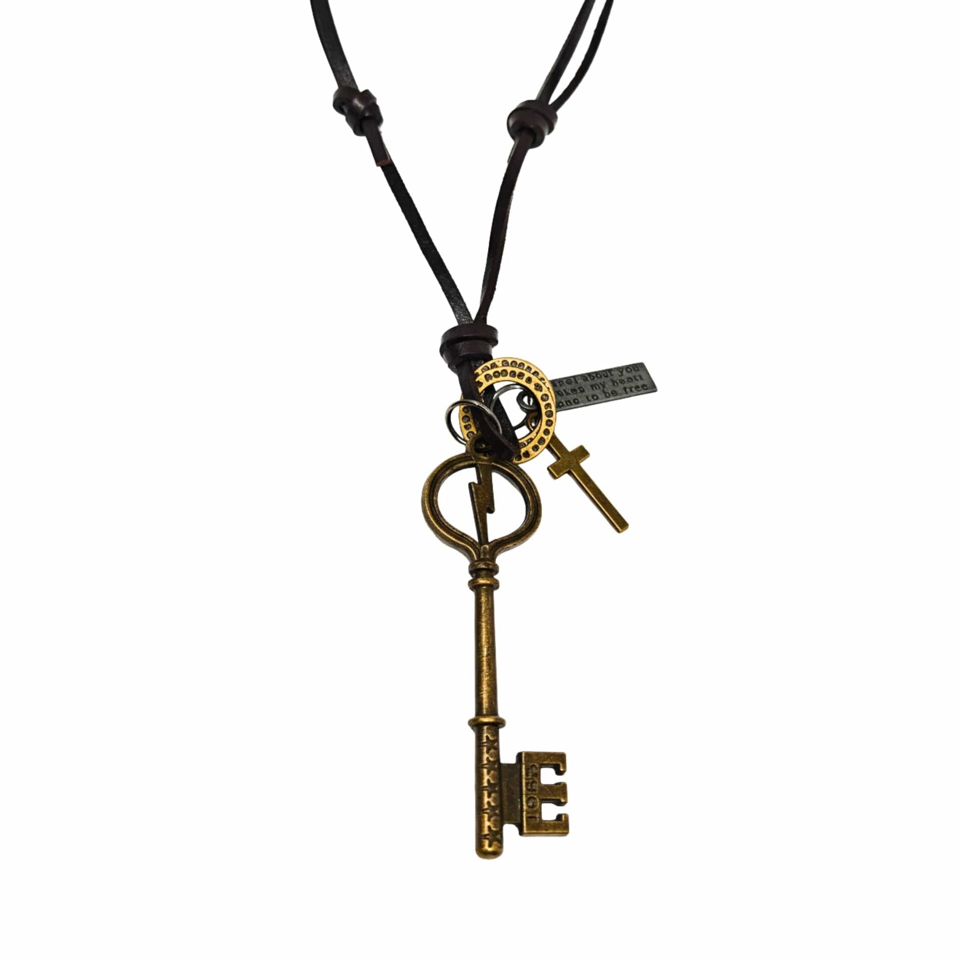 THE MEN THING Leather Necklace KEY OF VALOR – 3-Inch Pure Stainless Steel Pendant with Adjustable Leather Rope for Men & Boys