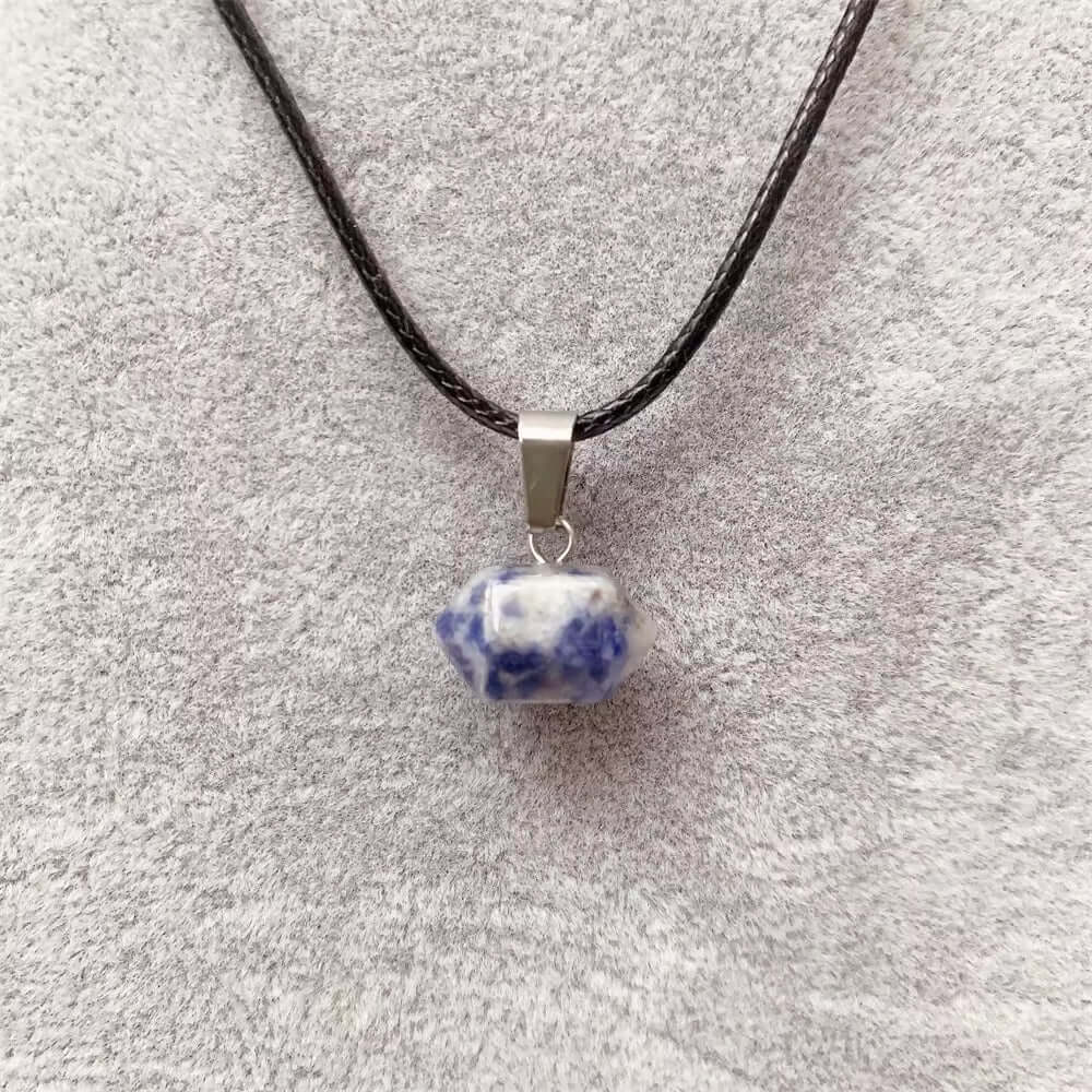THE MEN THING Leather Necklace LAPIS LAZULI Natural Crystal Pendant with 19 inch Leather Rope Chain for Men & Boys