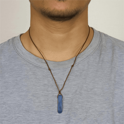 THE MEN THING Leather Necklace LAPIS LAZULI - Natural Crystal Unshaped Pendant with Adjustable Rope Chain for Men and Boys