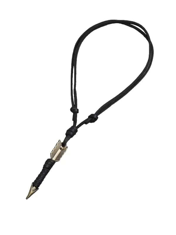 THE MEN THING Leather Necklace LEATHER BOALT BLACK - Vintage Alloy Black Wrapped Arrow Pendant with Adjustable Pure Leather Cord Necklace for Men & Boys