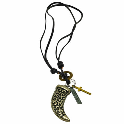 THE MEN THING Leather Necklace LEGION FANG - SILVER  – 2-Inch Pure Stainless Steel Pendant with Adjustable Leather Rope for Men & Boys