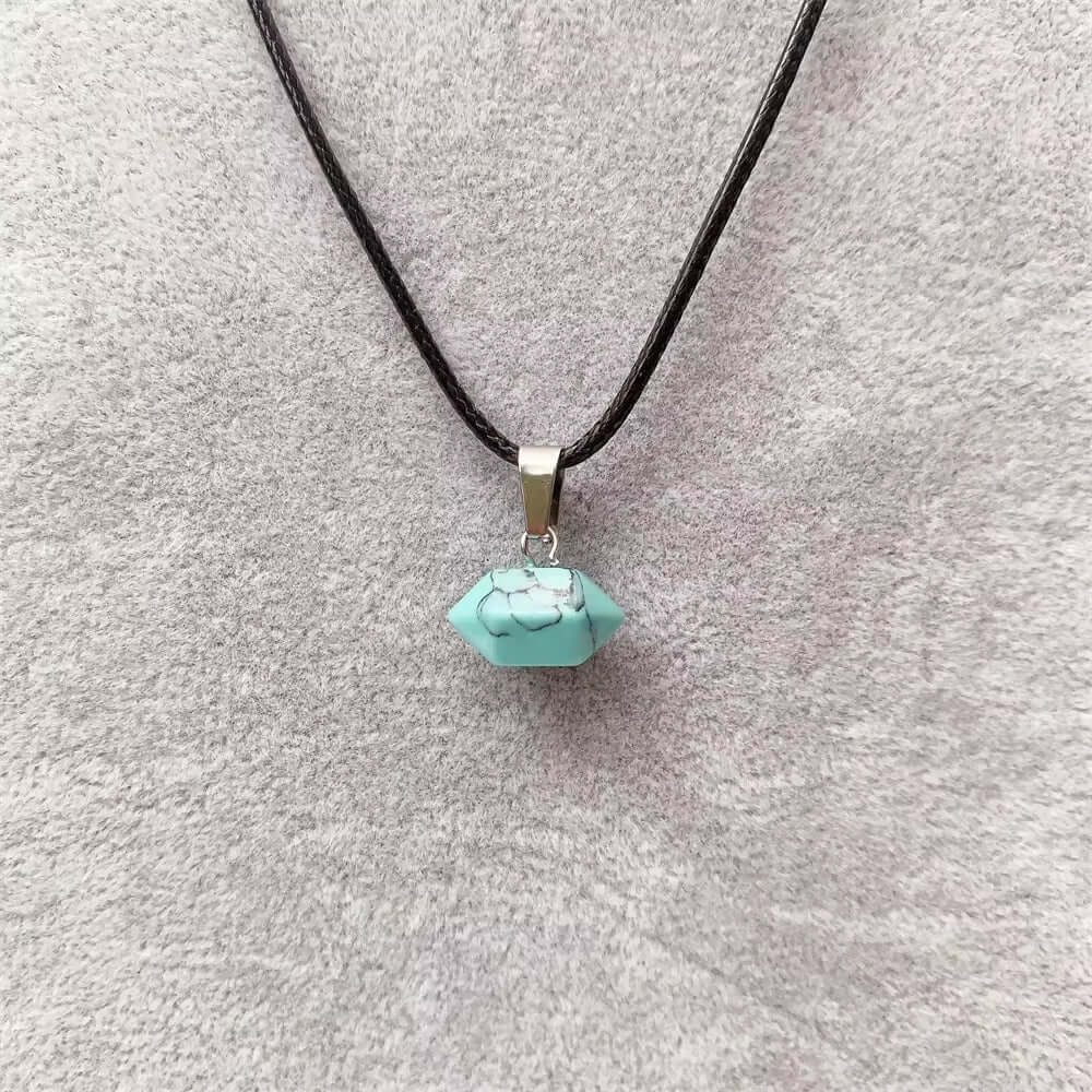 THE MEN THING Leather Necklace MALACHITE Natural Crystal Pendant with 19 inch Leather Rope Chain for Men & Boys
