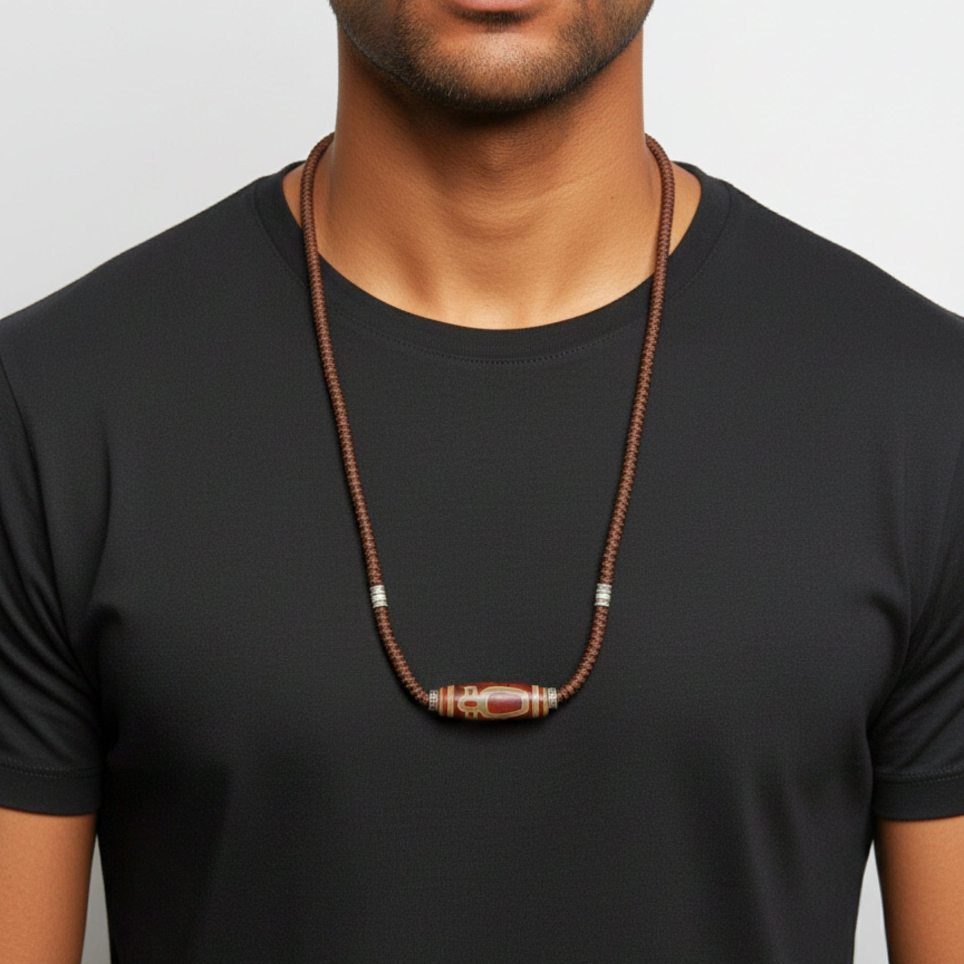 THE MEN THING Leather Necklace MYSTIC DZI – 2-Inch Natural Crystal Pendant with Adjustable Leather Rope for Men & Boys