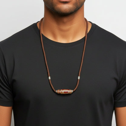 THE MEN THING Leather Necklace MYSTIC DZI – 2-Inch Natural Crystal Pendant with Adjustable Leather Rope for Men & Boys